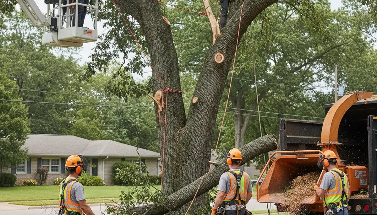 Emergency tree service crew in Oshkosh, WI removing storm-damaged trees safely