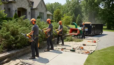 Oshkosh, WI tree service crew removing overgrown shrubs safely and efficiently