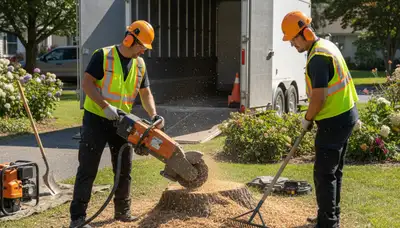 Stump removal service in Oshkosh, WI clearing a tree stump from a yard for safe, open space