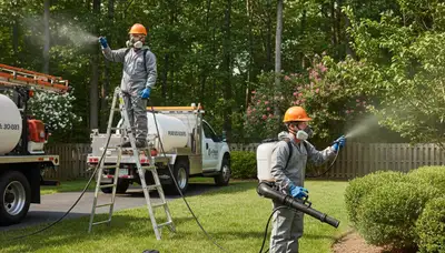 Tick control technician treating yard in Oshkosh, WI for safer outdoor spaces