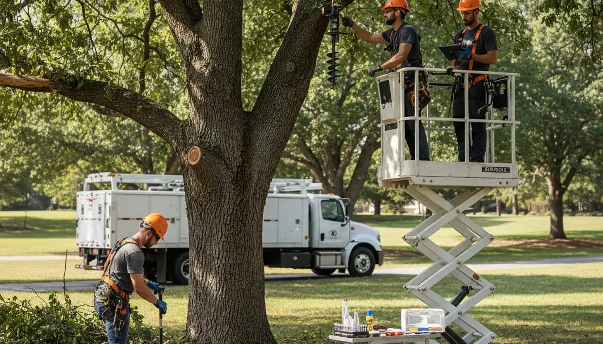 Tree care specialist treating diseased trees in Oshkosh, WI for healthier growth and recovery