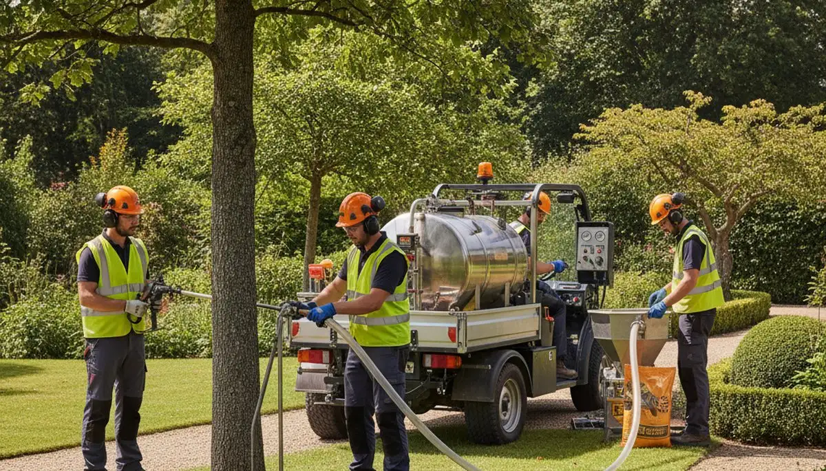 Oshkosh, WI arborist applying tree fertilizer to support healthy roots and growth