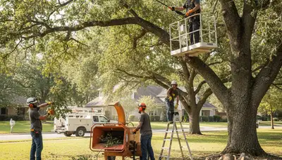 Tree service crew pruning trees in Oshkosh, WI for safer, healthier landscapes