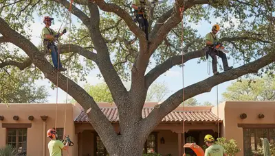 Tree service crew in Oshkosh, WI performing professional tree removal on a residential property