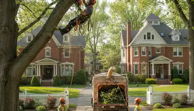 Tree service crew in Oshkosh, WI performing professional tree removal with safety equipment