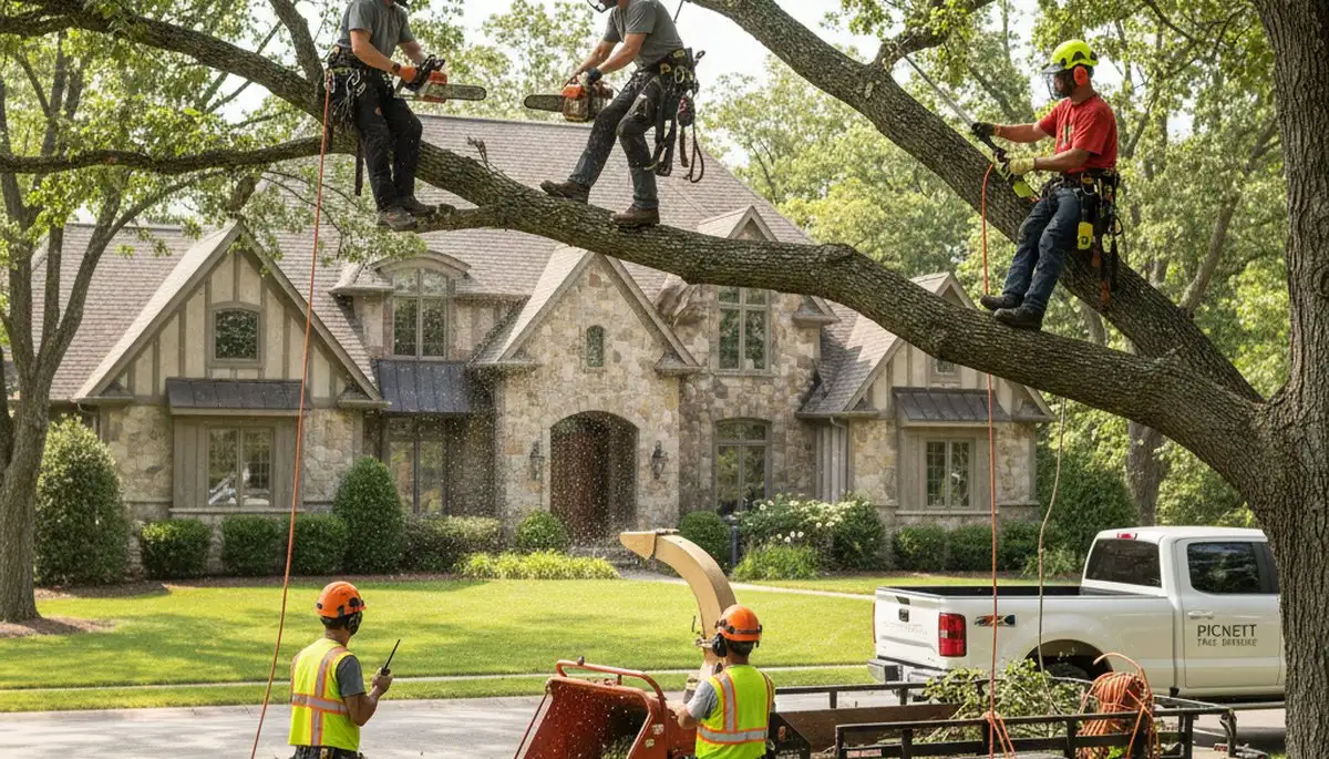 Tree service crew serving Oshkosh, WI with professional tree removal and trimming equipment