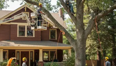 Tree service crew in Oshkosh, WI providing tree removal and trimming for local properties