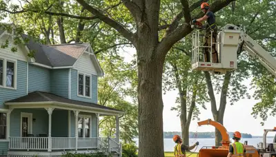 Tree service crew in Oshkosh, WI removing a tree for safe, professional property care