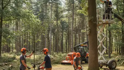 Oshkosh, WI tree service crew managing a woodlot for safer, healthier trees and improved timber value